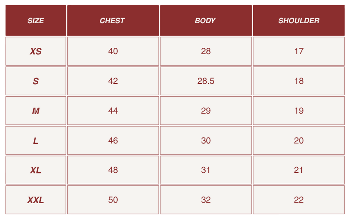 Size chart