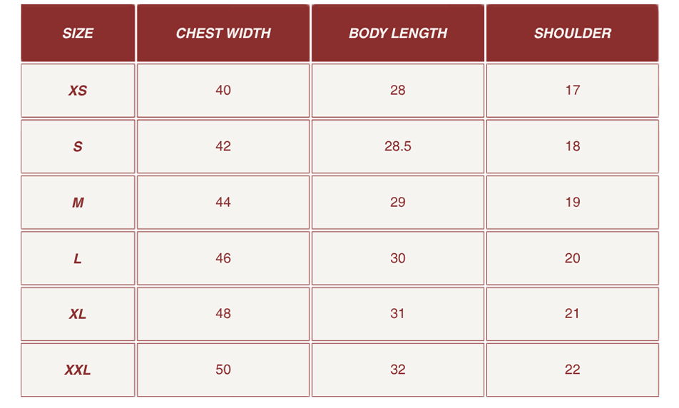 Size chart