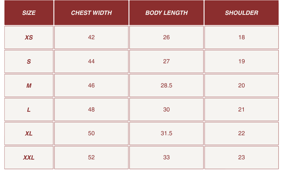 Size chart