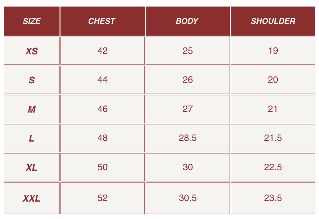 Size chart