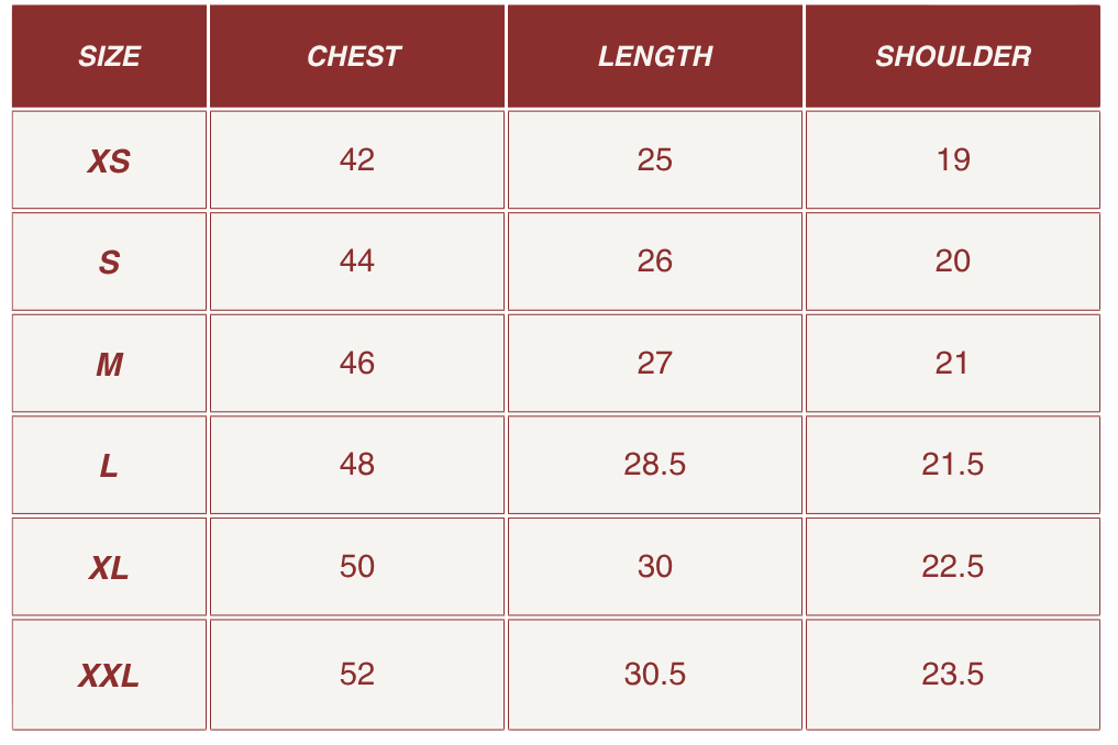 Size chart